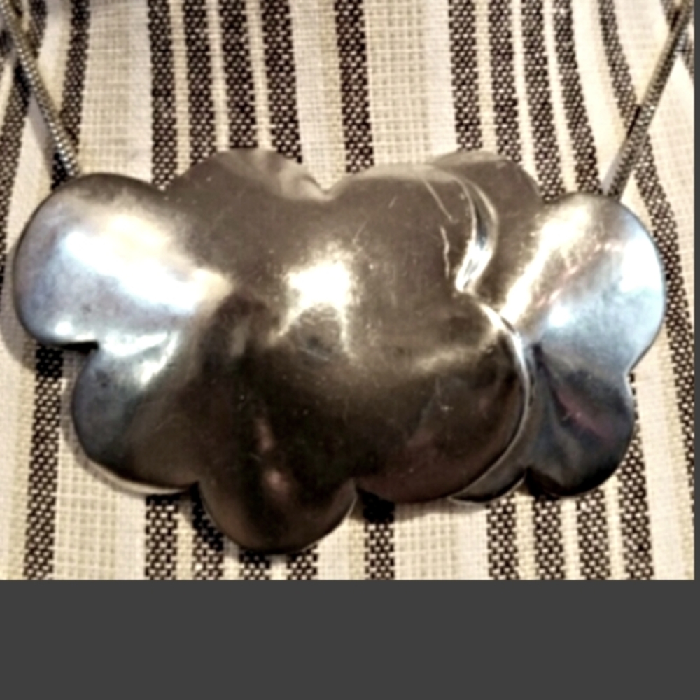 Vintage Silver Tone Statement Cloud Necklace - image 2